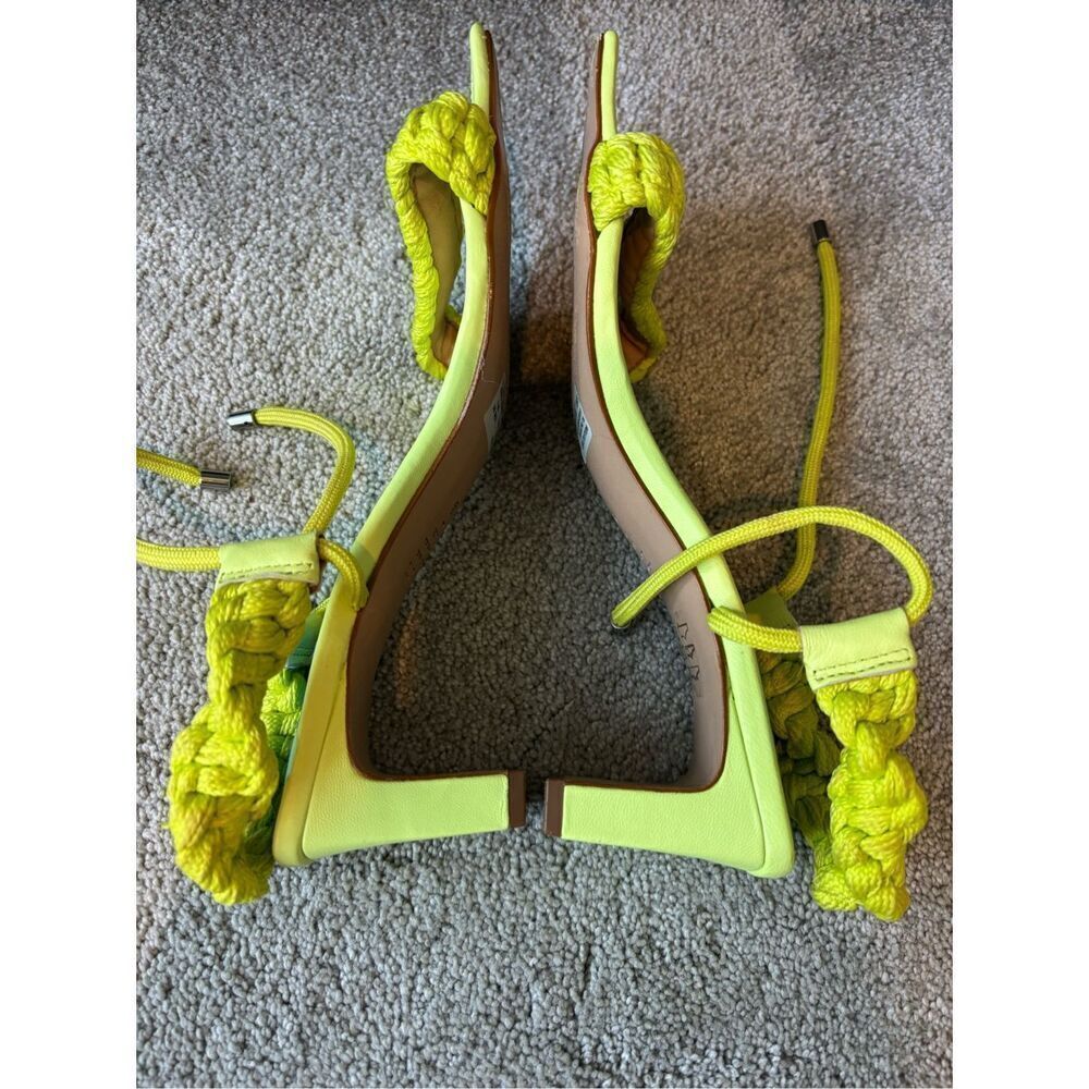 Schutz Leather Braided Mid-Heel Sandals - Blair green, $165 Sz 8.5 - Picture 7 of 8